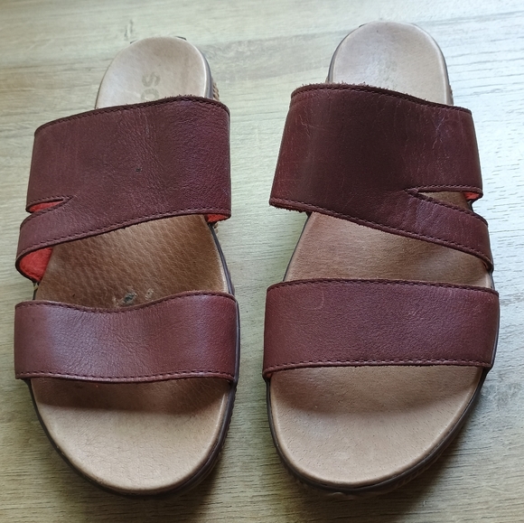 Sorel Out N About Plus Elderberry Women Brown Slide Sandals Size 9.5 Leather - Picture 8 of 13